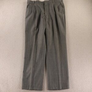 VTG Dress Pants Mens‎ 36x31 Gray Chalk Stripe Wool Blend Twill Pleated